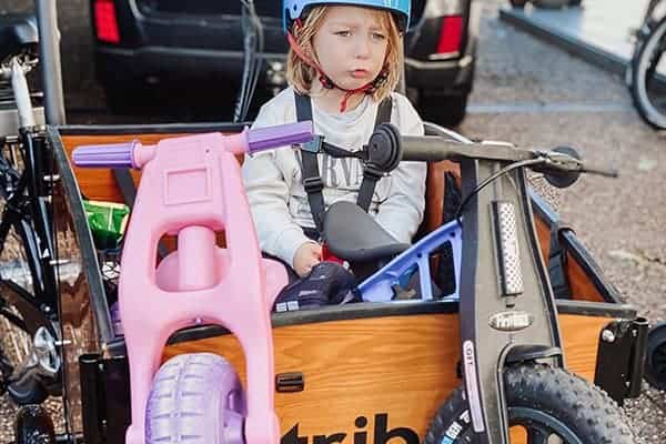 A Tribe Original cargo box loaded with kids' gear